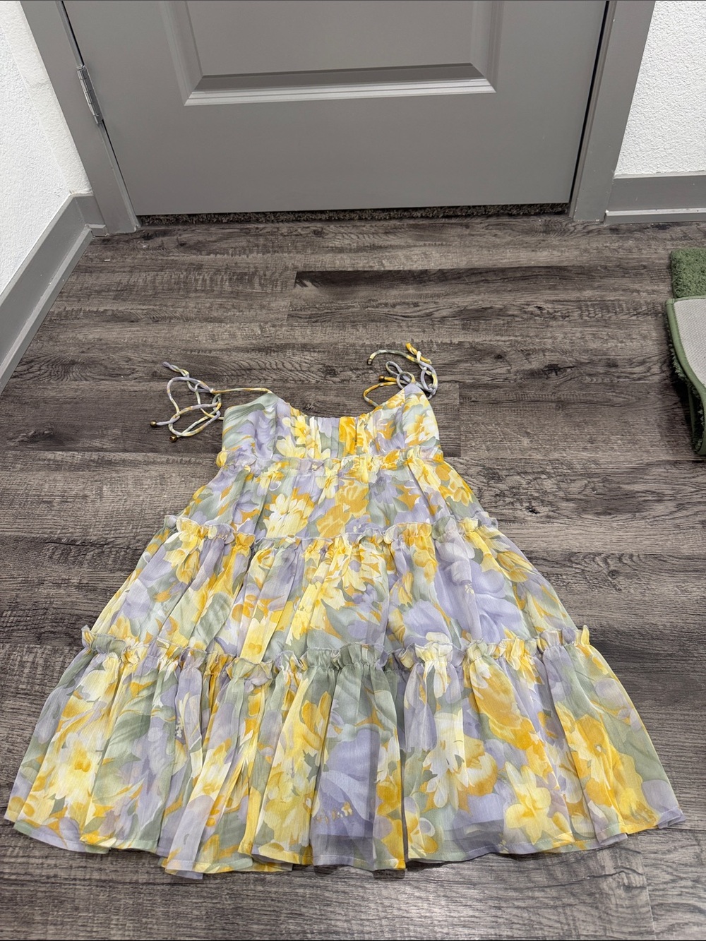 Floral Tiered Sundress with Tie Straps - Yellow & Lavender